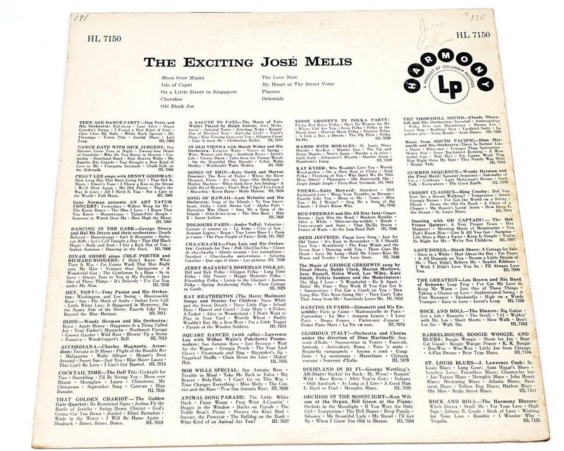 José Melis The Exciting José Melis 33 RPM LP Record Harmony 1958 HL 7150 2