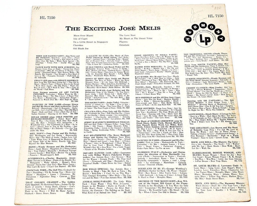 José Melis The Exciting José Melis 33 RPM LP Record Harmony 1958 HL 7150 2