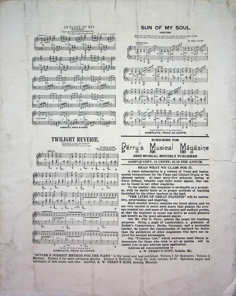 Solitude Reverie Vintage Sheet Music M Viola Allen 1912 Piano Song AW Perrys Son 3