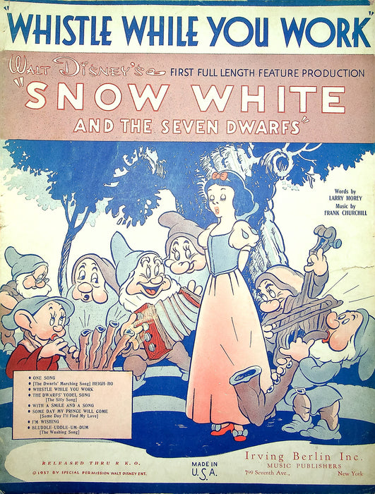 Vintage Sheet Music Whistle While You Work Snow White Seven Dwarfs 1937 Disney 1