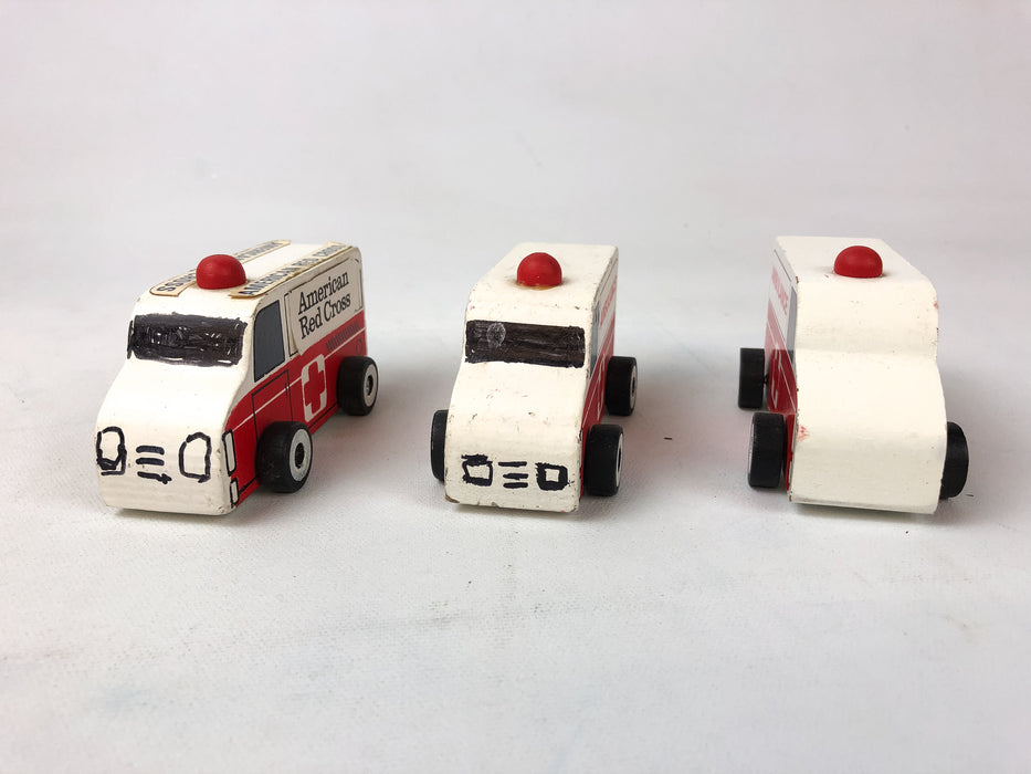 Greenbrier Wooden Ambulance Lot of 3 Emergency Vehicle Toys American Red Cross