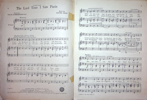 Sheet Music The Last Time I Saw Paris J Kern Oscar Hammerstein 2nd Hildegarde 2