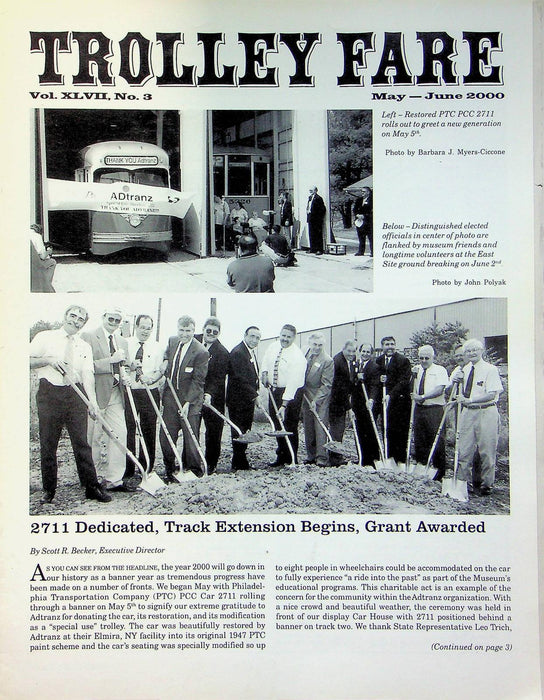 Trolley Fare Magazine June 2000 Car 2711 Dedicated Track Extension PA Museum