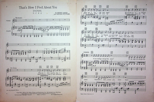 That's How I Feel About You Sheet Music Benny Davis Archie Gottler 1928 Song 2