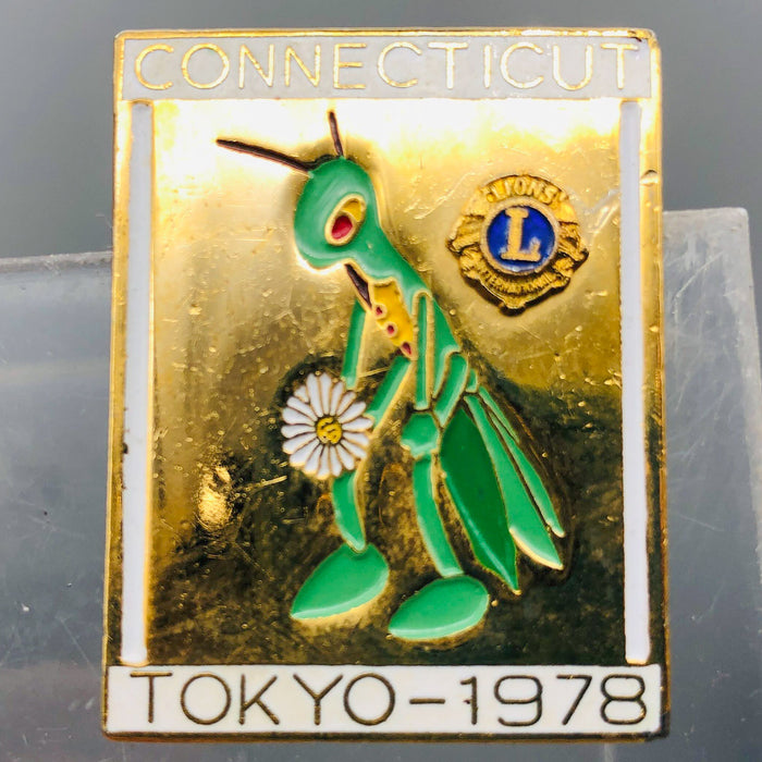 Vintage Lions Club Lapel Pin Pinback Connecticut Tokyo Japan Cicadas Bug Flower