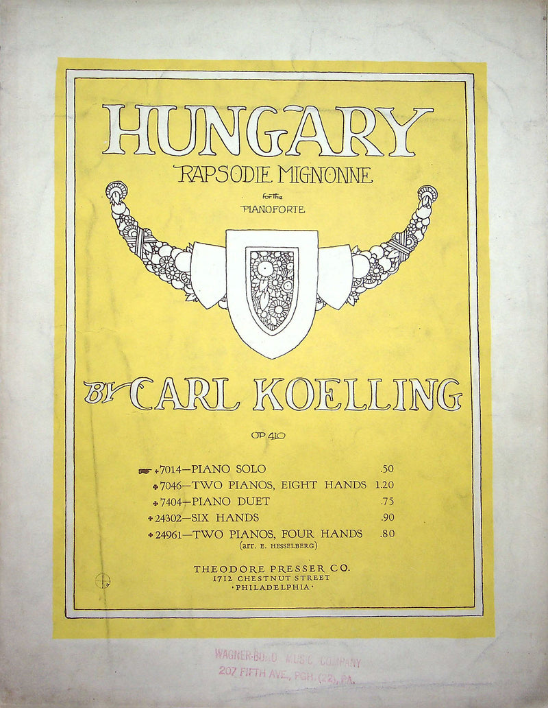 Sheet Music Hungary Rapsodie Mignonne Carl Koelling 1907 Theo Presser Pianoforte 1