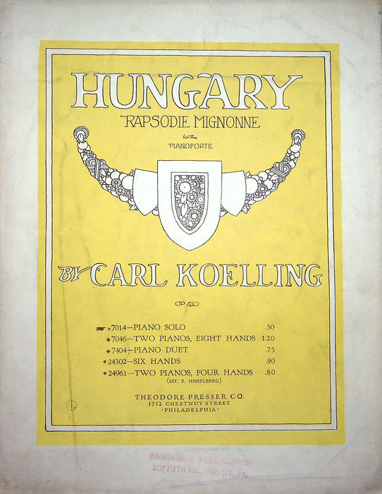 Sheet Music Hungary Rapsodie Mignonne Carl Koelling 1907 Theo Presser Pianoforte 1