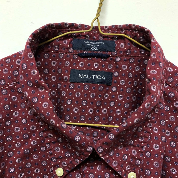 Vintage Nautica Red Blue Medallion Circle Print Button Long Sleeve Shirt XXL 3