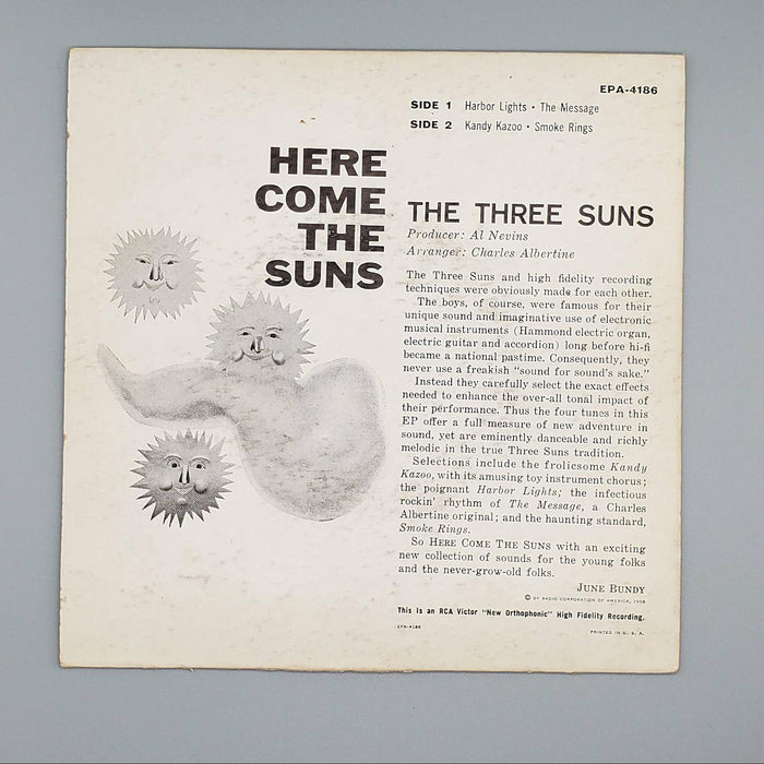 The Three Suns Here Comes the Suns EP Record RCA Victor 1958 EPA-4186 2