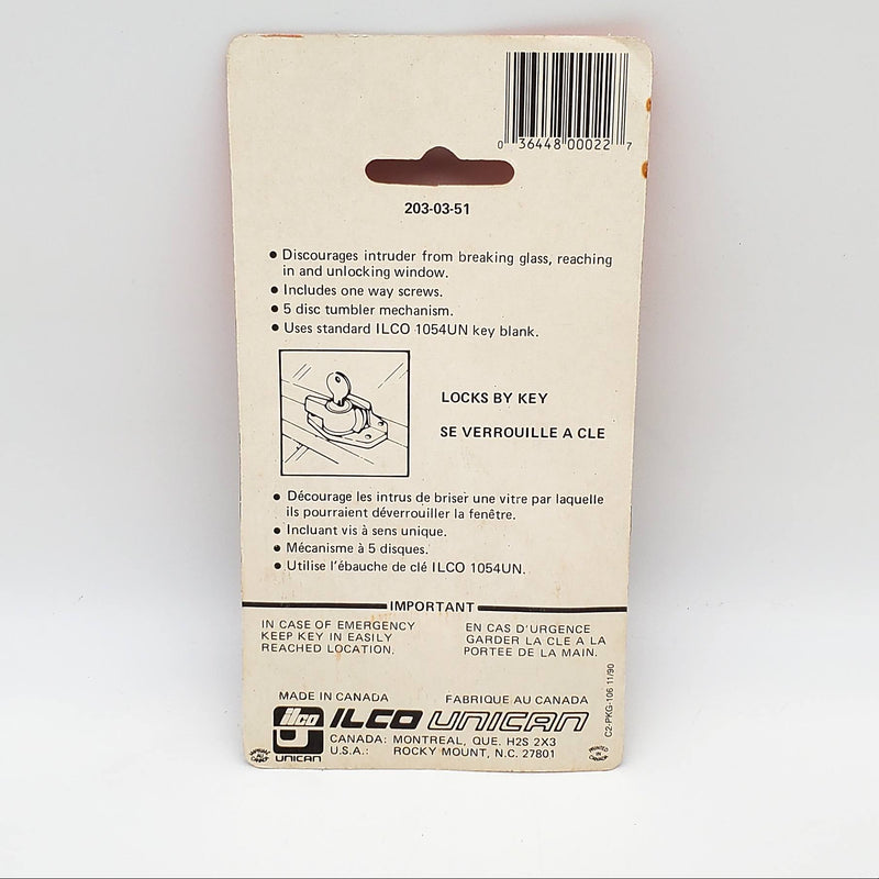 Ilco Keyed Window Lock Bright Brass w/ 2 Keys #203-03-51 NOS