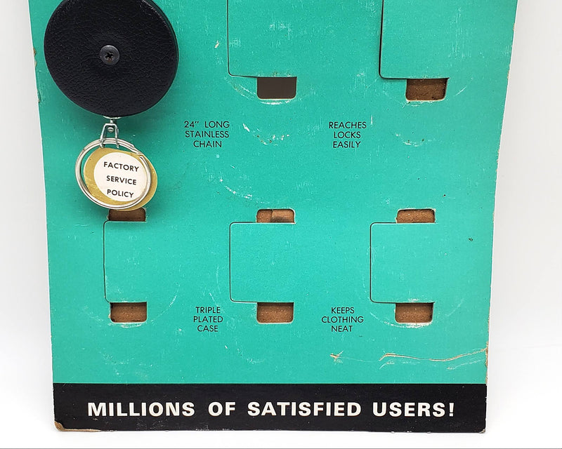 1960s Key-Bak Retractable Key Chain West Coast Chain & Store Stand Display 11.5"