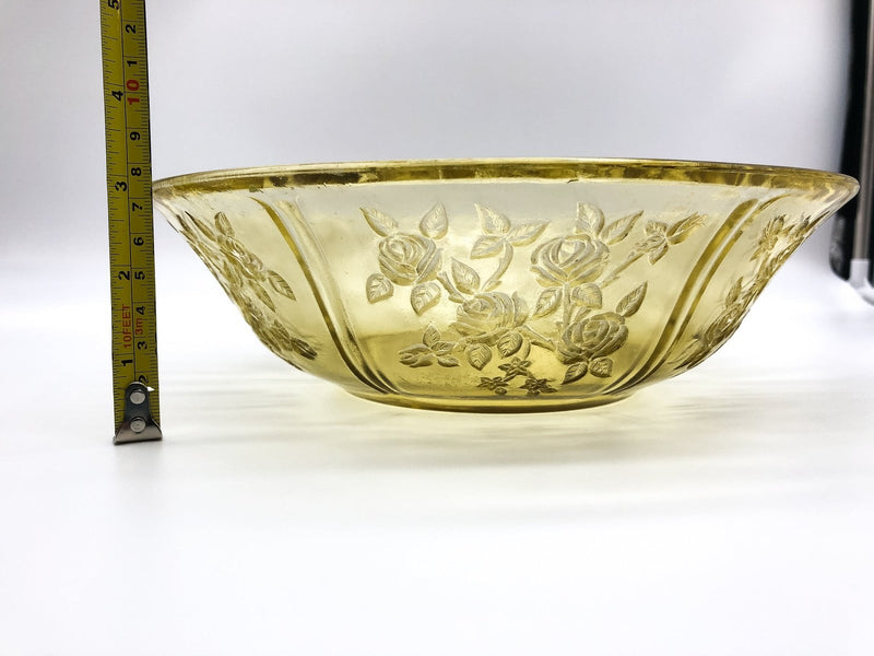 Vintage Sharon Cabbage Rose Serving Bowl 10" Yellow Amber Depression Era Large 12