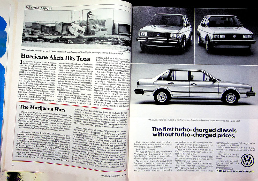 Newsweek Magazine August 29 1983 Hurricane Alicia Texas Organ Transplants Debut