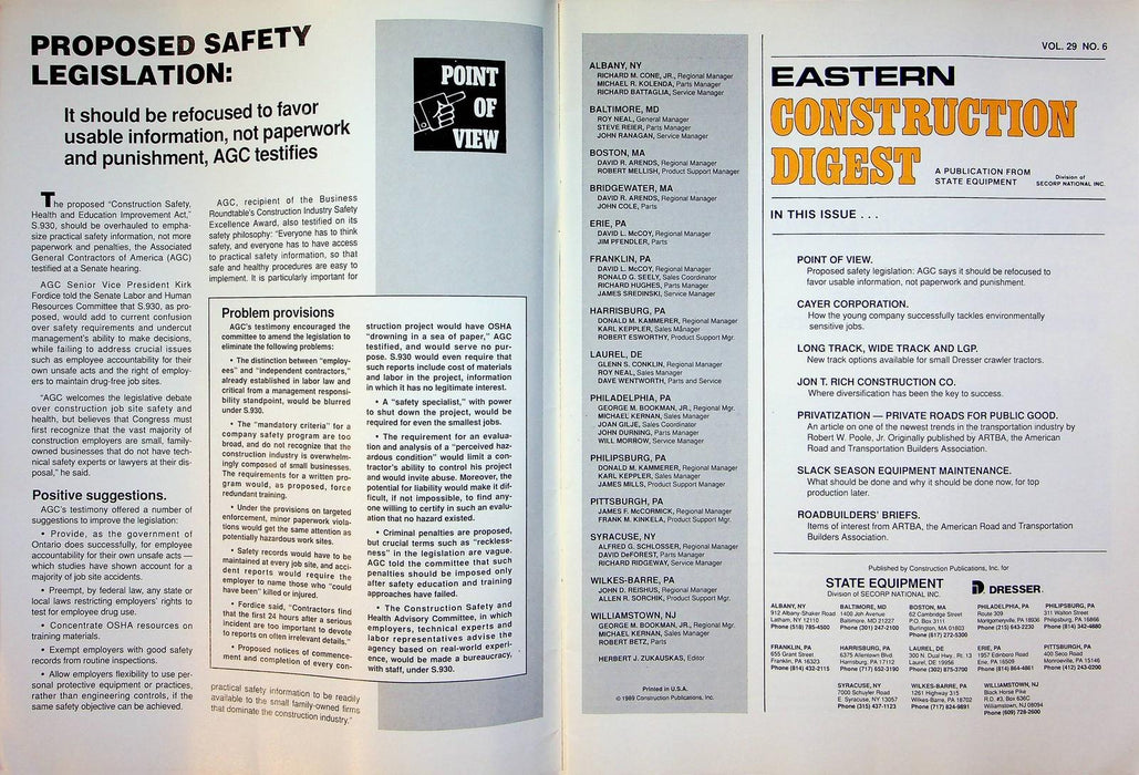 Eastern Construction Digest Magazine 1989 Private Roads Public Good Cayer Corp