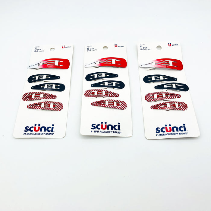 15-Piece Scunci Snap Clips Hair Red White Blue 4th of July Summer Holiday 12278