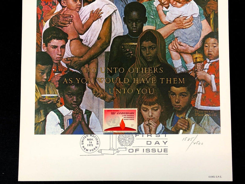 Norman Rockwell Lithograph Print Do Unto Others Human Rights United Nation Stamp 3