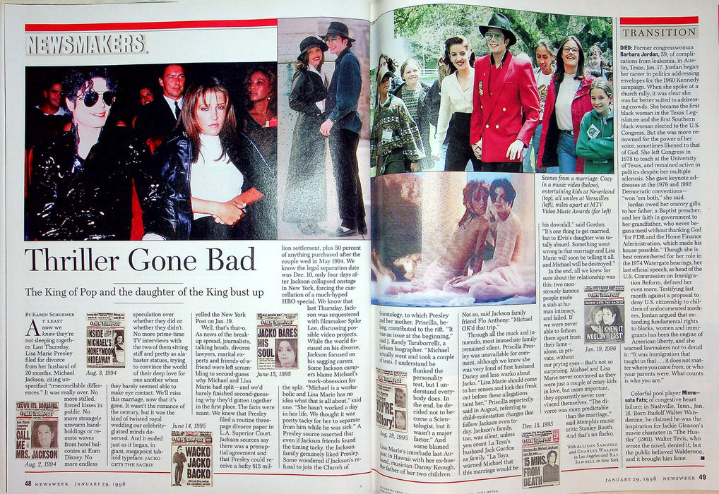 Newsweek Magazine January 29 1996 Michael Jackson Lisa Marie Presley Divorce