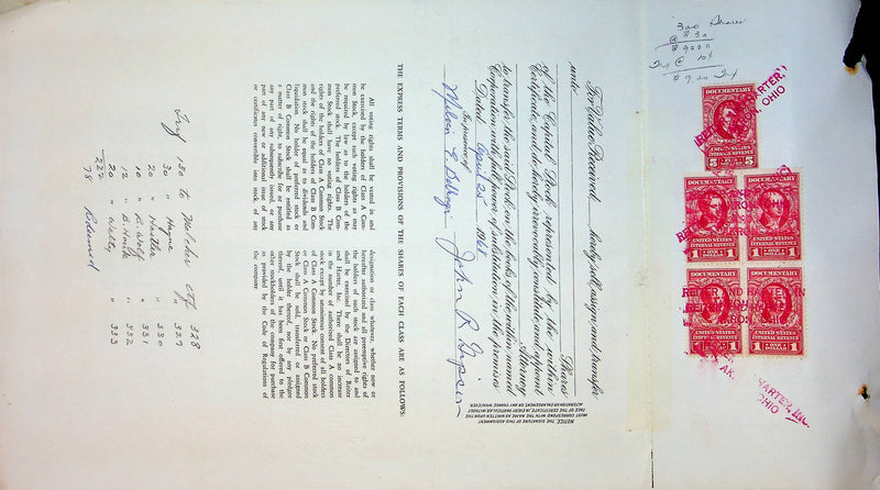 Reiter Dairy Company Stock Certificate Bond Scripophilly Akron Ohio 1965 No 227