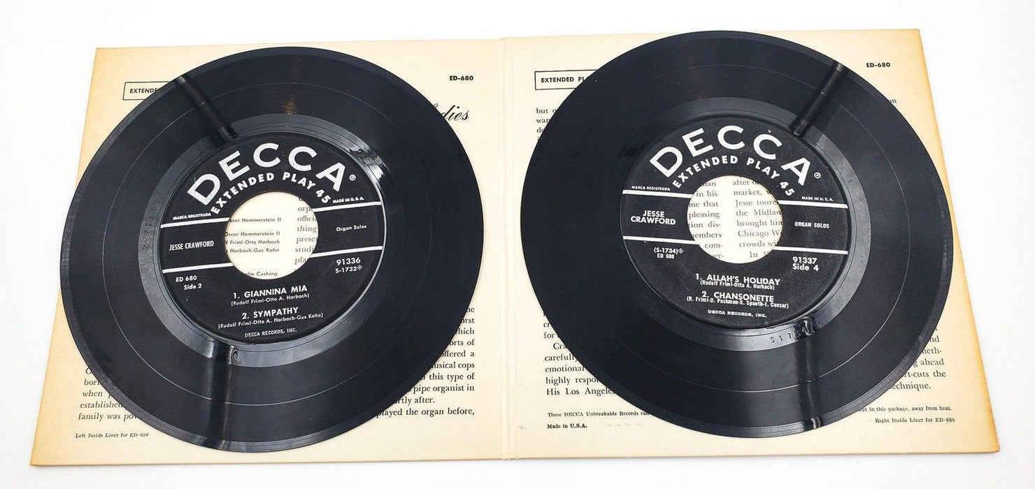Jesse Crawford Rudolf Friml Melodies 45 RPM 2x EP Record Decca ED-680 6