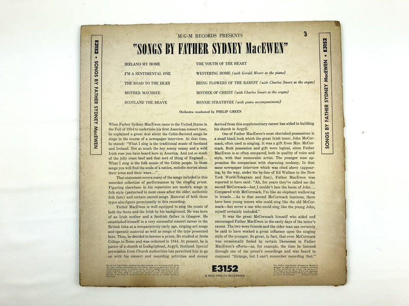 Songs by Father Sydney MacEWEN Record 33 RPM LP E-3152 MGM Records 1956 3