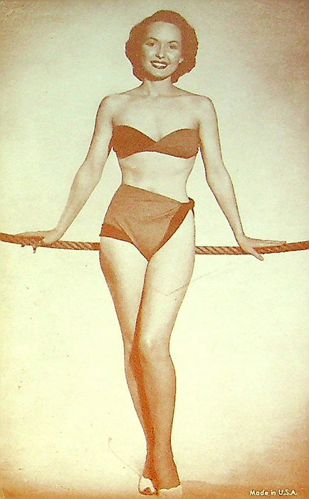 US 50s Pin Up Promo Photo Card Woman Model Bikini Swimsuit Military Ship Rope