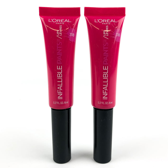 L'Oreal Infallible Paints Lips Lip Color Fearless Fuschia #318 .27 oz Each (2PK)