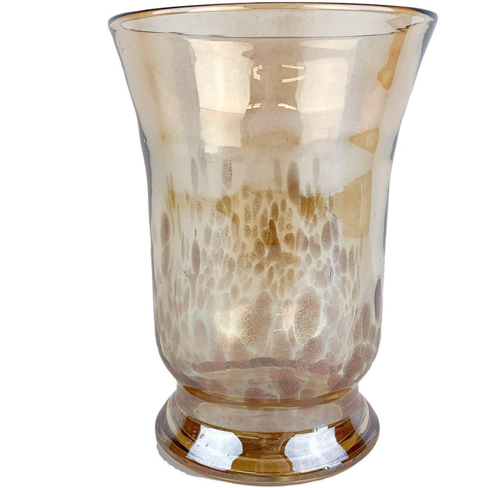 Large Art Glass Gold Copper Speckled Pillar Candle Vase 8" 1