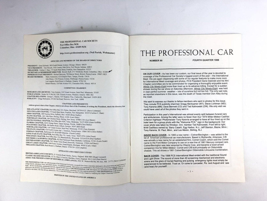 The Professional Car Society Magazine Pamplet Issue 90 4th Quarter 1998 3