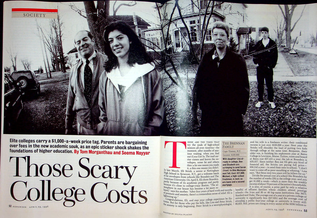 Newsweek Magazine April 29 1996 College Tuition Costs Israeli Airstrike Lebanon