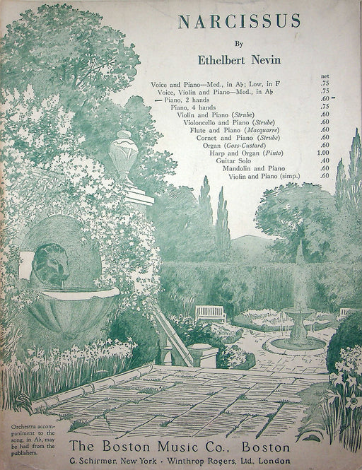 Sheet Music Narcissus Ethelbert Nevin 1899 G Schirmer Boston Music Co Antique 1