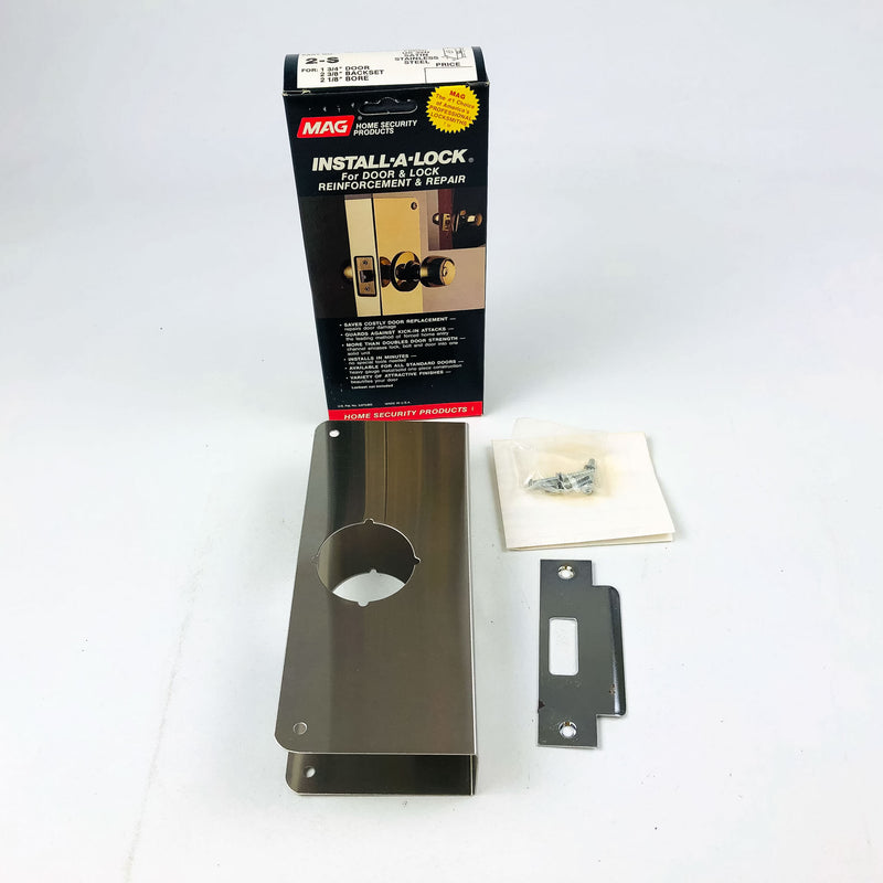 Mag Install-A-Lock Door Lock Reinforcer Repair Guard 2-S Satin Stainless Steel
