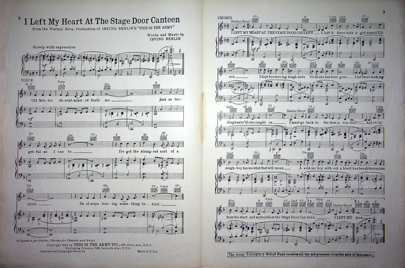 Vintage Sheet Music I Left My Heart At The Stage Door Canteen This Is The Army 3