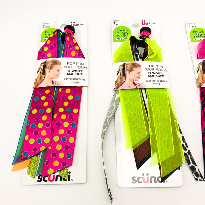 5-Pack Scunci Pop It In Your Pony Ponytail Ribbons No Slip Grip Colorful 53551P