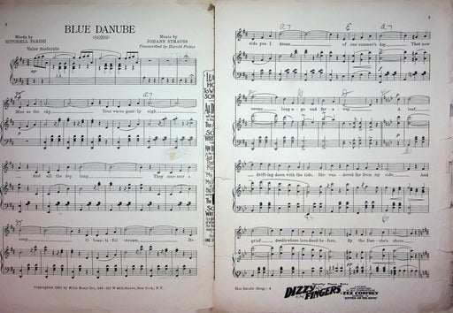 Blue Danube Song Sheet Music Johann Strauss Piano Vocal 1930 Mills Music 2