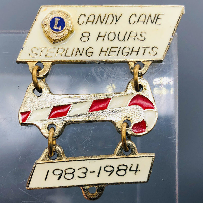 Vintage Lions Club Lapel Pin Pinback Candy Cane 8 Hours Sterling Heights '83-'84