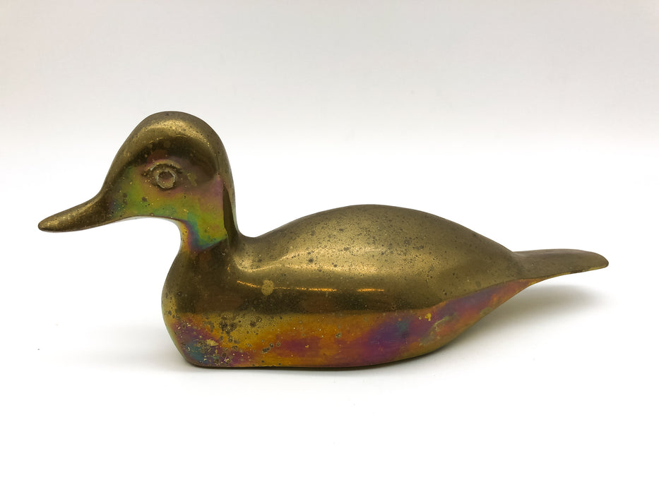 Vintage Solid Brass Duck Figurine Statue Mid Century Modern 8.5in x 3.25in