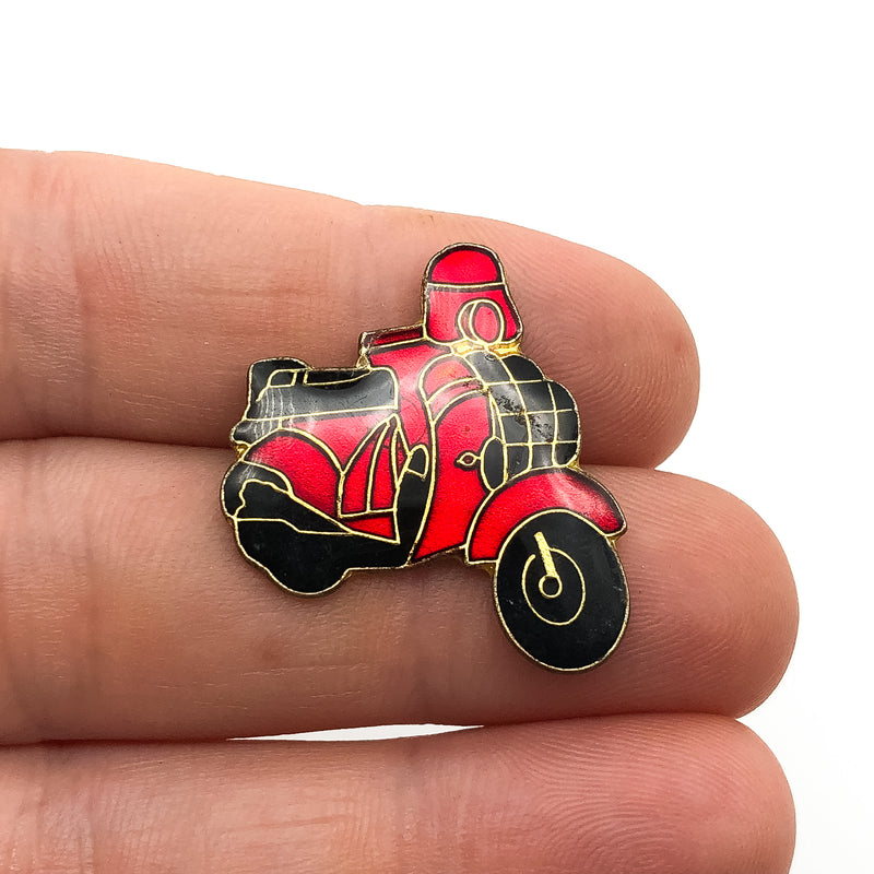 Vintage Moped Motorcycle Lapel Pin Red Enamel Vintage Scooter Mod Motorbike 2