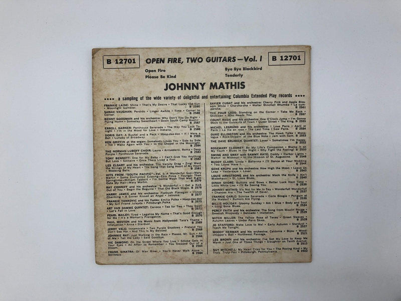 Johnny Mathis Open Fire, Two Guitars Record 45 RPM EP B-12701 Columbia 2