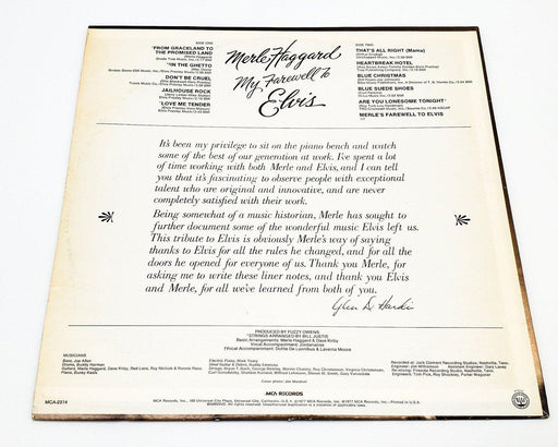 Merle Haggard My Farewell To Elvis 33 RPM LP Record MCA Records 1977 MCA-2314 2