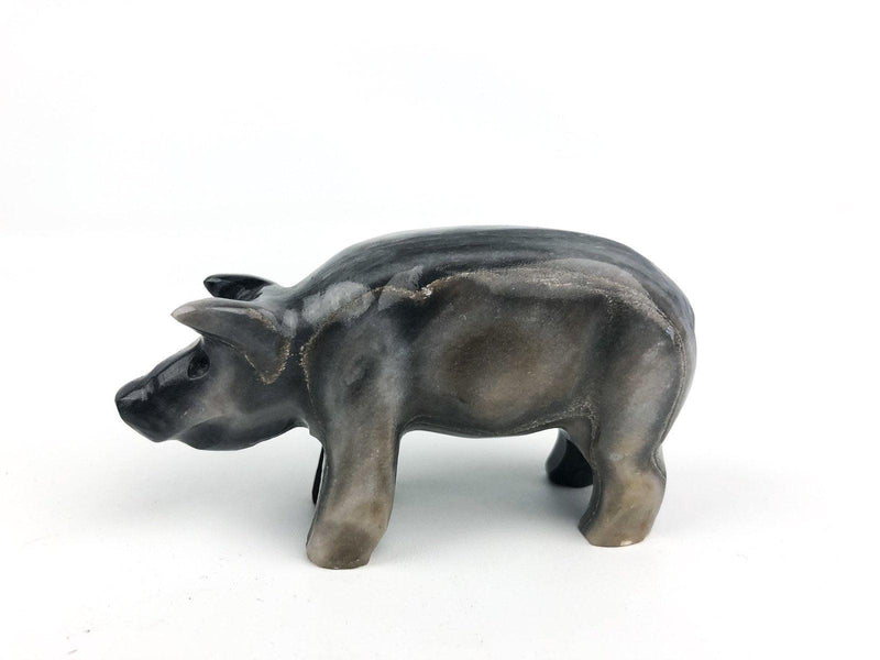 Marble Pig Figurine Black Gray Piggy Statue Stone 2" Tall 2