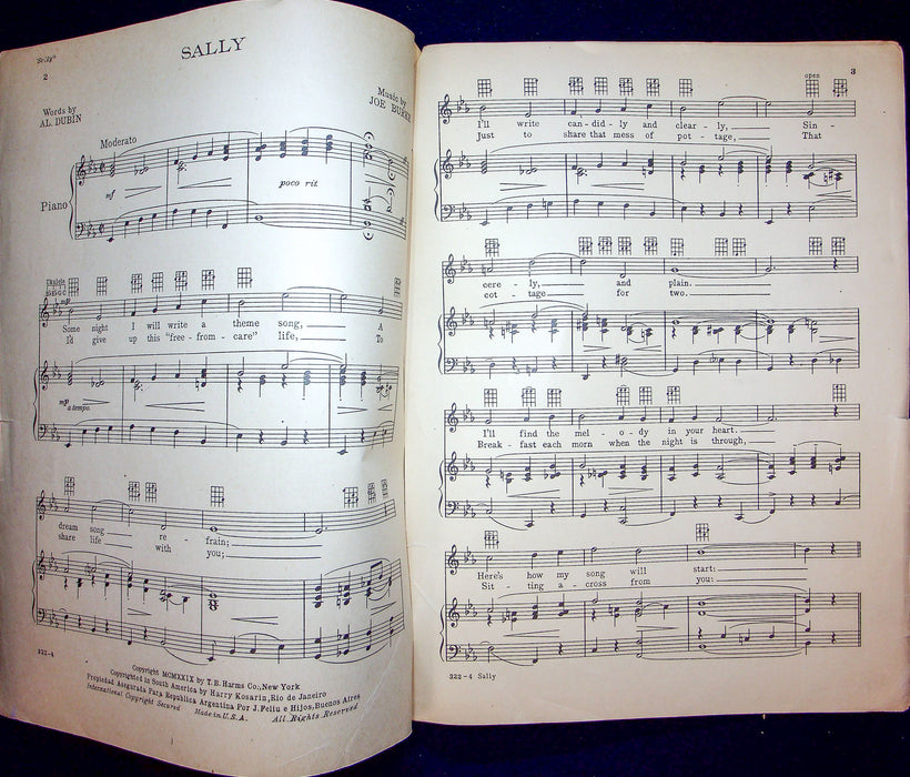 Sheet Music Sally Marilyn Miller First National Pictures Jerome Kern 1929 Movie 3