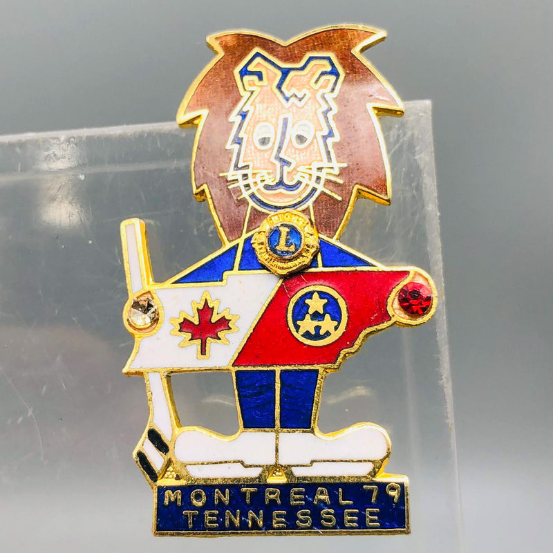 Vintage Lions Club Lapel Pin Pinback Montreal Tennessee Canada Hockey Podium