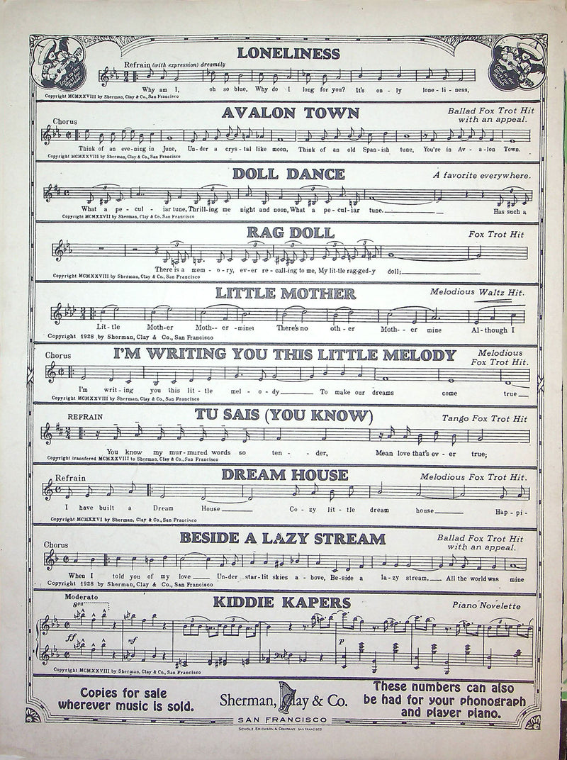 Sheet Music You Just You Larry Yoell Herb Scharlin Al Jacobs 1929 Love Song 3