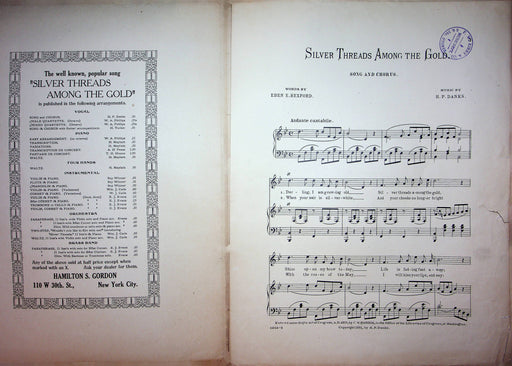 Silver Threads Among the Gold Vintage Sheet Music Ebene Rexford HP Danks 1901 2