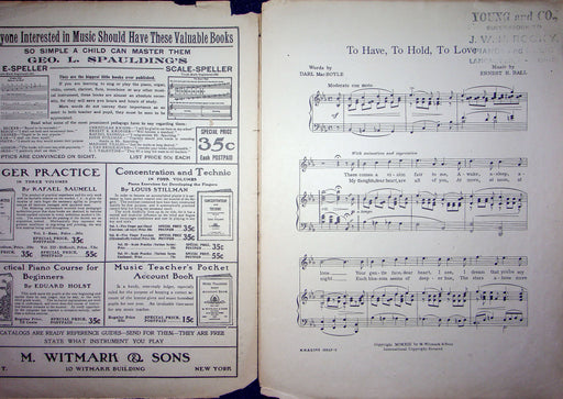 Sheet Music To Have To Hold To Love Darl Mac Boyle Ernest Ball 1913 Romance 2