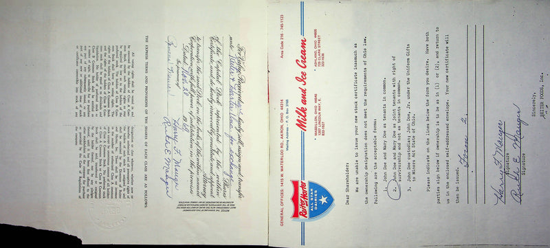 Reiter Dairy Company Stock Certificate Bond Scripophilly Akron Ohio 1965 No 271