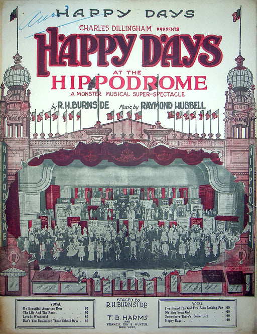 Sheet Music Happy Days At The Hippodrome Burnside Hubbell 1919 Dillingham 1