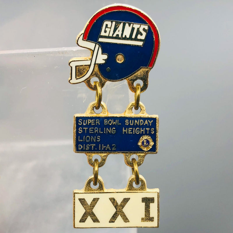NY Giants Football Lapel Pin Super Bowl 21 Lions Club Sterling Heights MI 11-A2