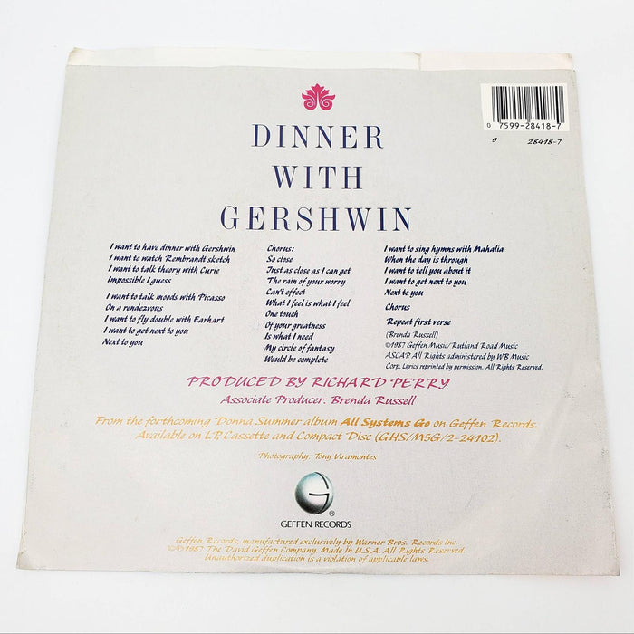 Donna Summer Dinner With Gershwin Single Record Geffen Records 1987 7-28418 2