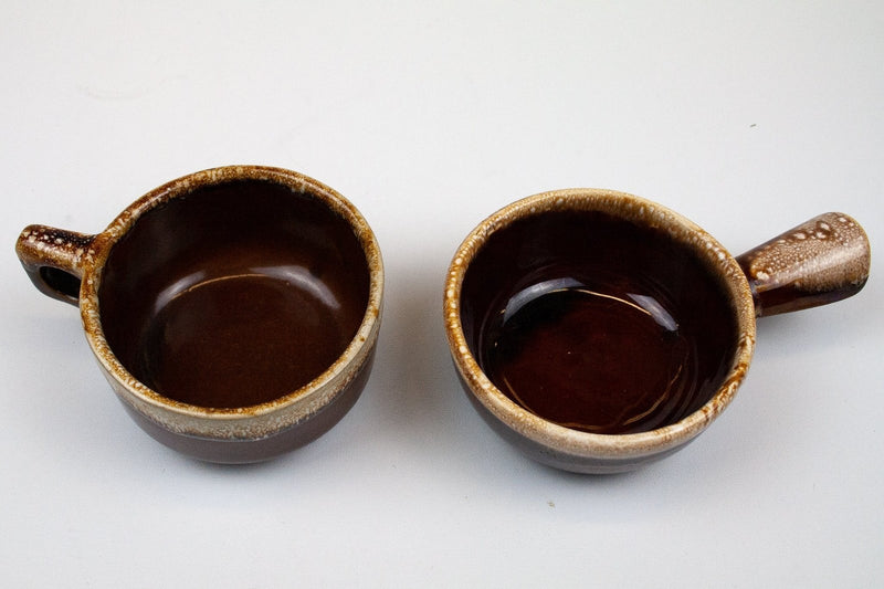 Vintage McCoy: Decorative Drip Stoneware - USA Cup & Small Crock, Brown & Cream 3